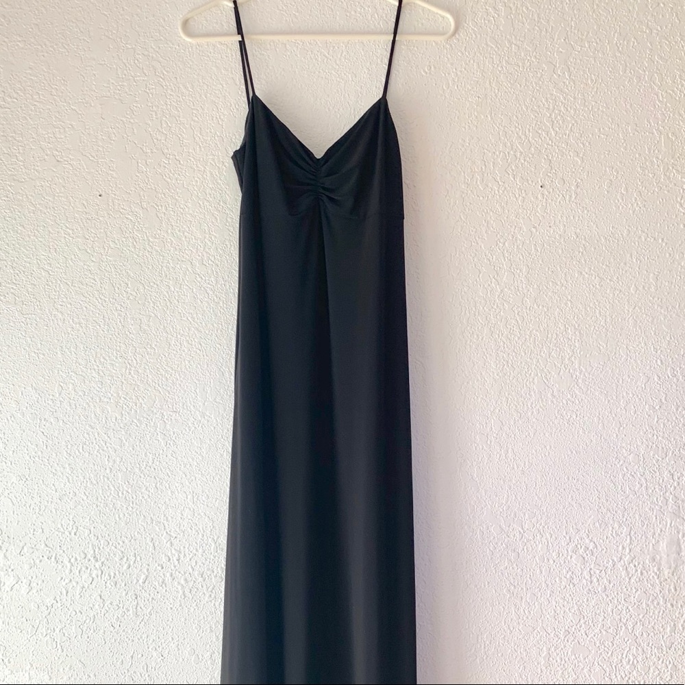 Spaghetti strapped long black dress